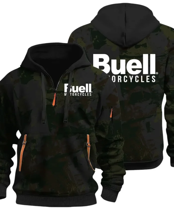 Lightweight Motorcycle Hoodie Half Zip 3D Print, Streetwear Casual Look Outfit CAR514 - Black