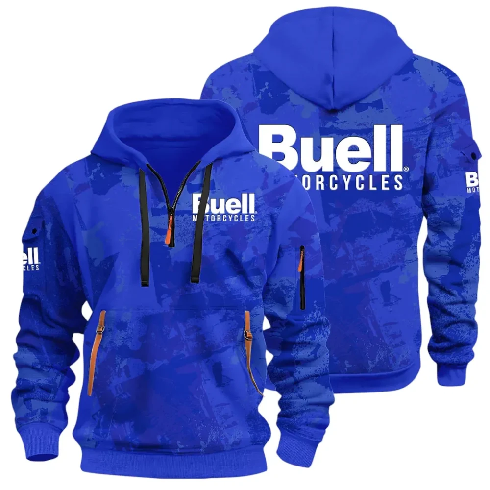 Lightweight Motorcycle Hoodie Half Zip 3D Print, Streetwear Casual Look Outfit CAR514 - Blue