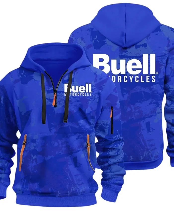Lightweight Motorcycle Hoodie Half Zip 3D Print, Streetwear Casual Look Outfit CAR514 - Blue