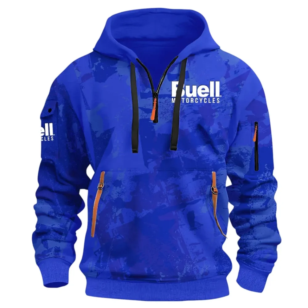 Lightweight Motorcycle Hoodie Half Zip 3D Print, Streetwear Casual Look Outfit CAR514 - Blue - Image 2