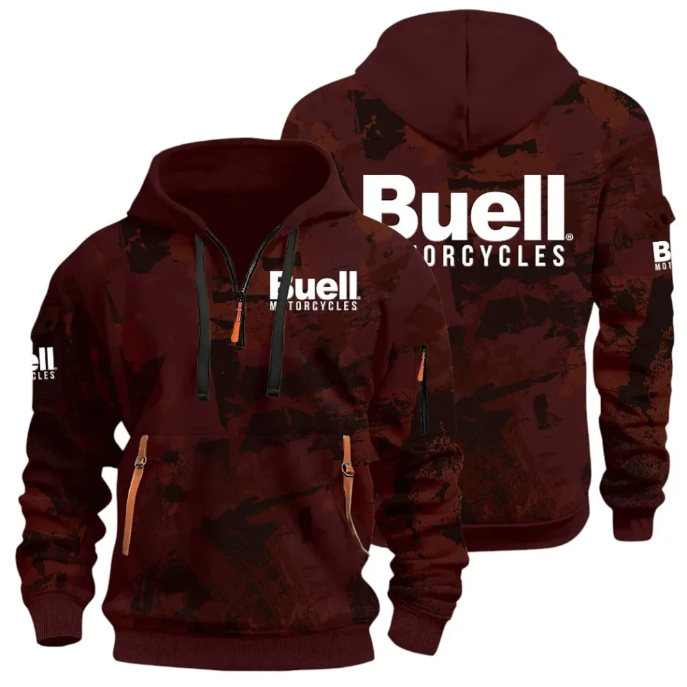Lightweight Motorcycle Hoodie Half Zip 3D Print, Streetwear Casual Look Outfit CAR514 - Dark Red