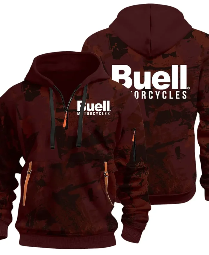 Lightweight Motorcycle Hoodie Half Zip 3D Print, Streetwear Casual Look Outfit CAR514 - Dark Red