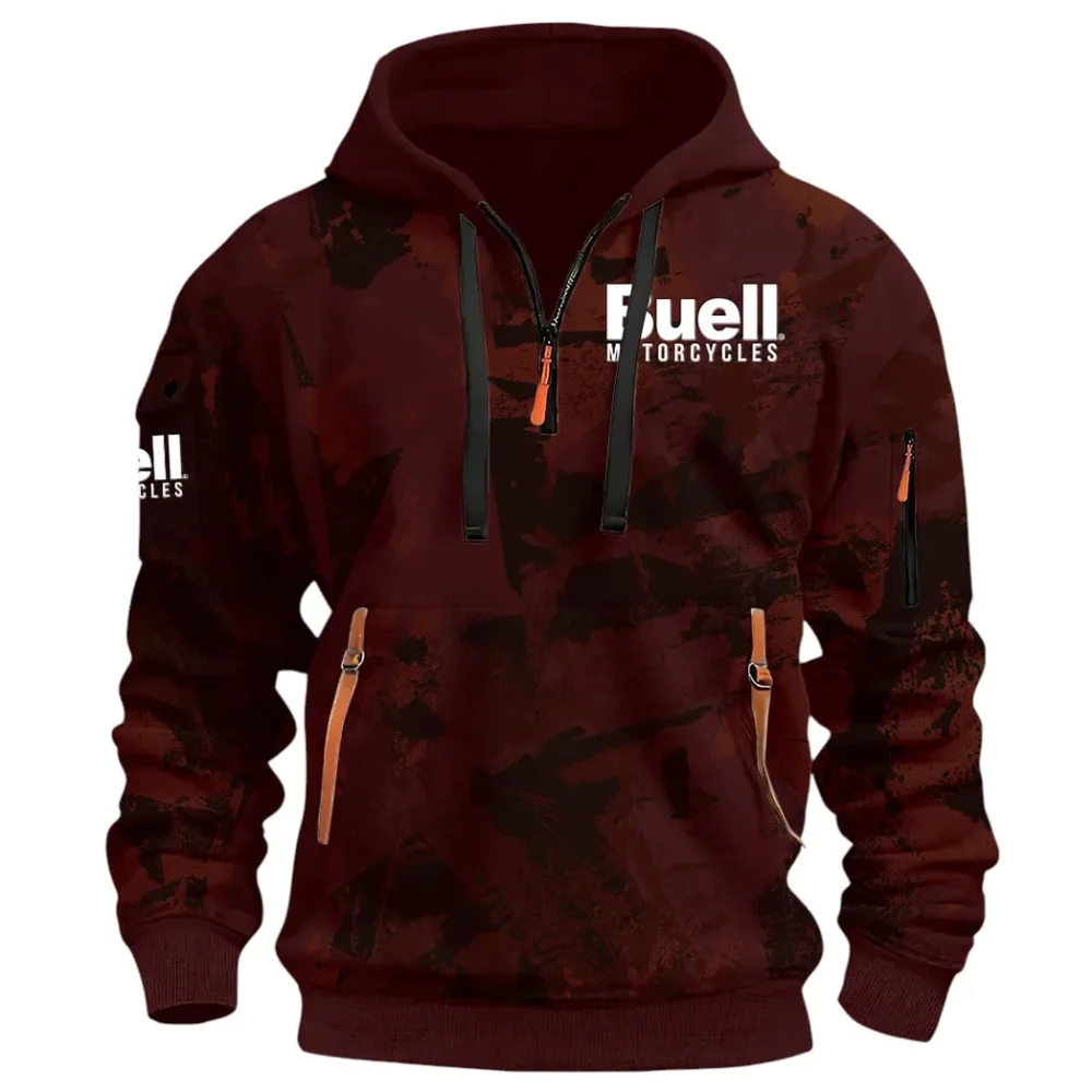 Lightweight Motorcycle Hoodie Half Zip 3D Print, Streetwear Casual Look Outfit CAR514 - Dark Red - Image 2