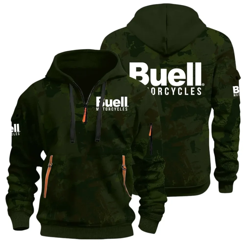 Lightweight Motorcycle Hoodie Half Zip 3D Print, Streetwear Casual Look Outfit CAR514 - Green