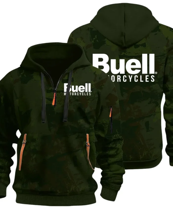 Lightweight Motorcycle Hoodie Half Zip 3D Print, Streetwear Casual Look Outfit CAR514 - Green