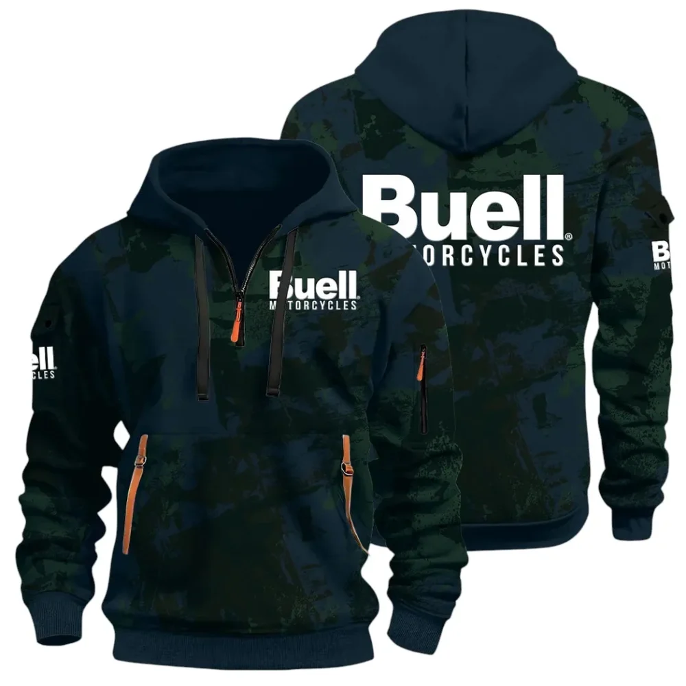 Lightweight Motorcycle Hoodie Half Zip 3D Print, Streetwear Casual Look Outfit CAR514 - Navy