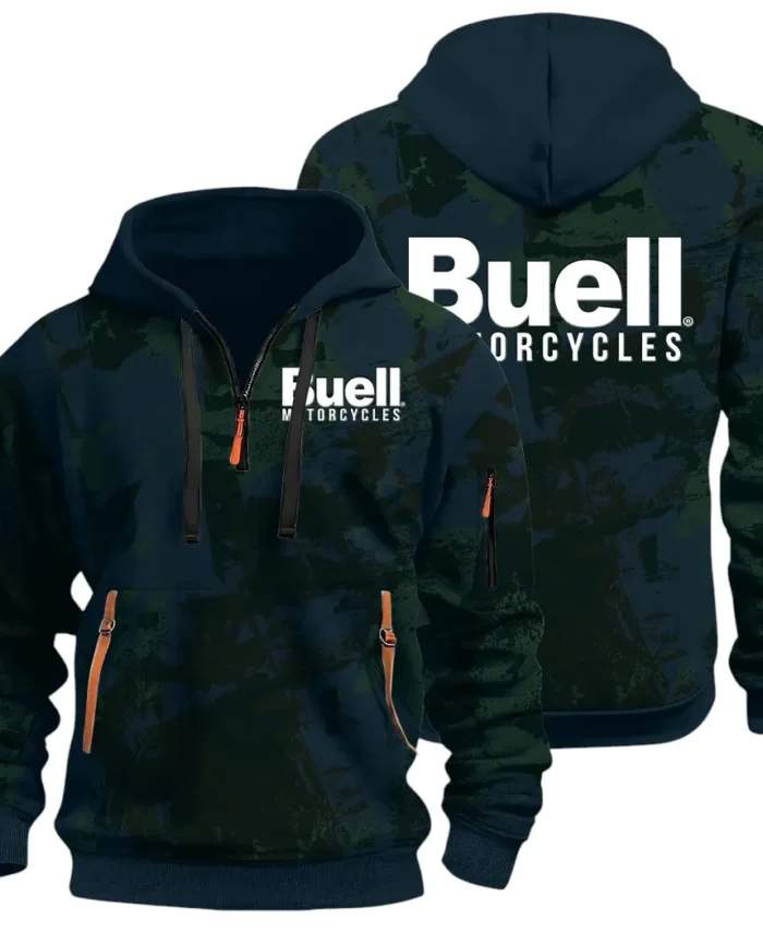 Lightweight Motorcycle Hoodie Half Zip 3D Print, Streetwear Casual Look Outfit CAR514 - Navy