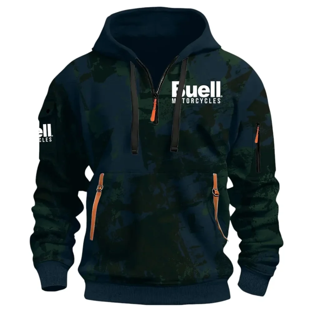 Lightweight Motorcycle Hoodie Half Zip 3D Print, Streetwear Casual Look Outfit CAR514 - Navy - Image 2