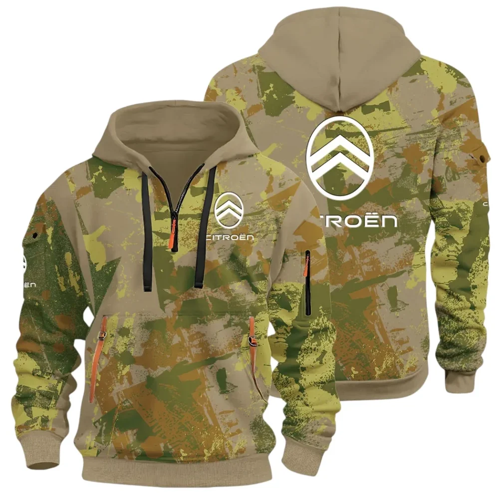 Comfortable Sedan Hoodie Half Zip 3D Print, Urban Casual Comfort Hoodie CAR514 - Khaki