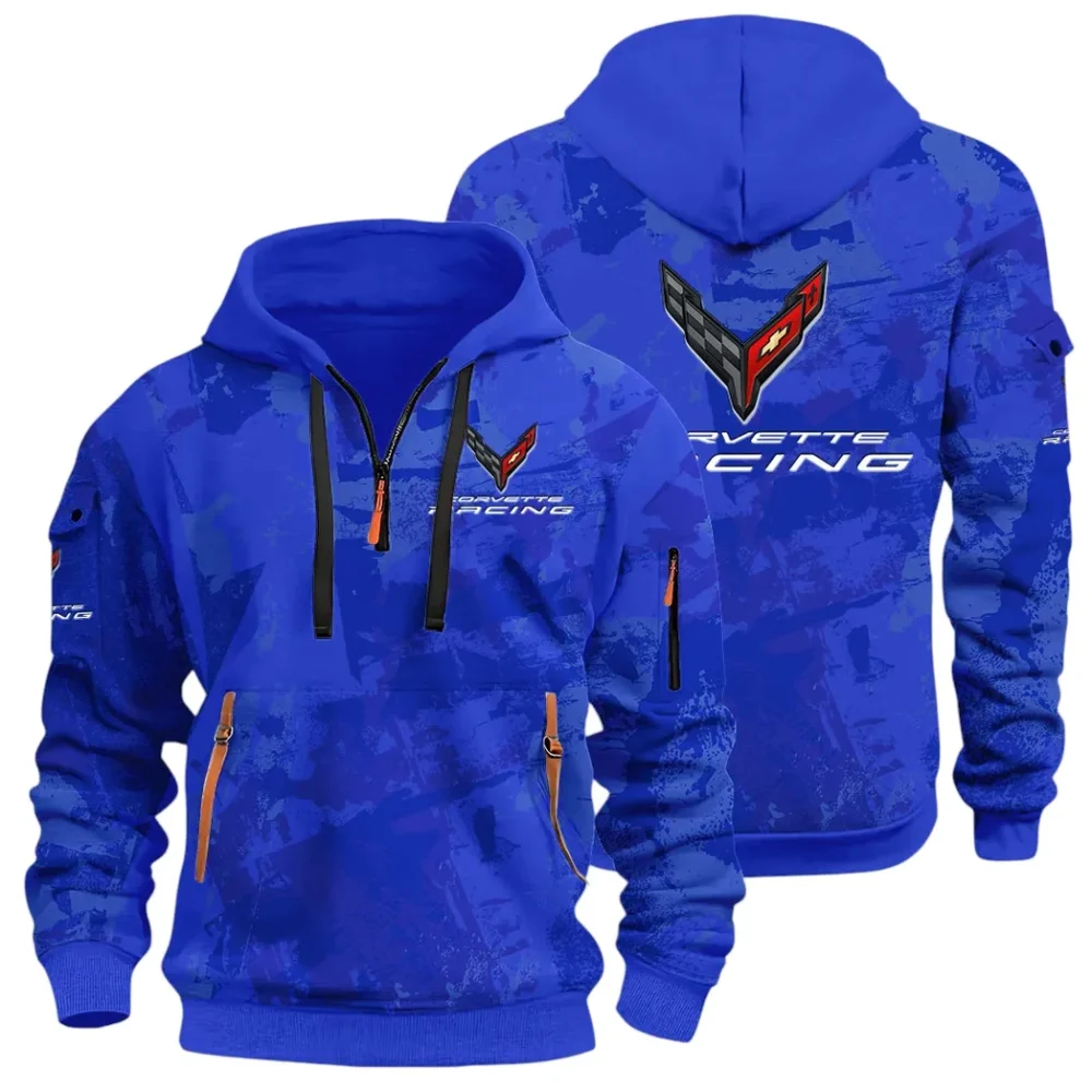 Racing Classic Hoodie Half Zip 3D Print, Street-Ready Casual Hoodie CAR514 - Blue