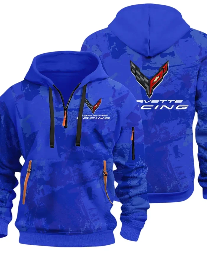 Racing Classic Hoodie Half Zip 3D Print, Street-Ready Casual Hoodie CAR514 - Blue