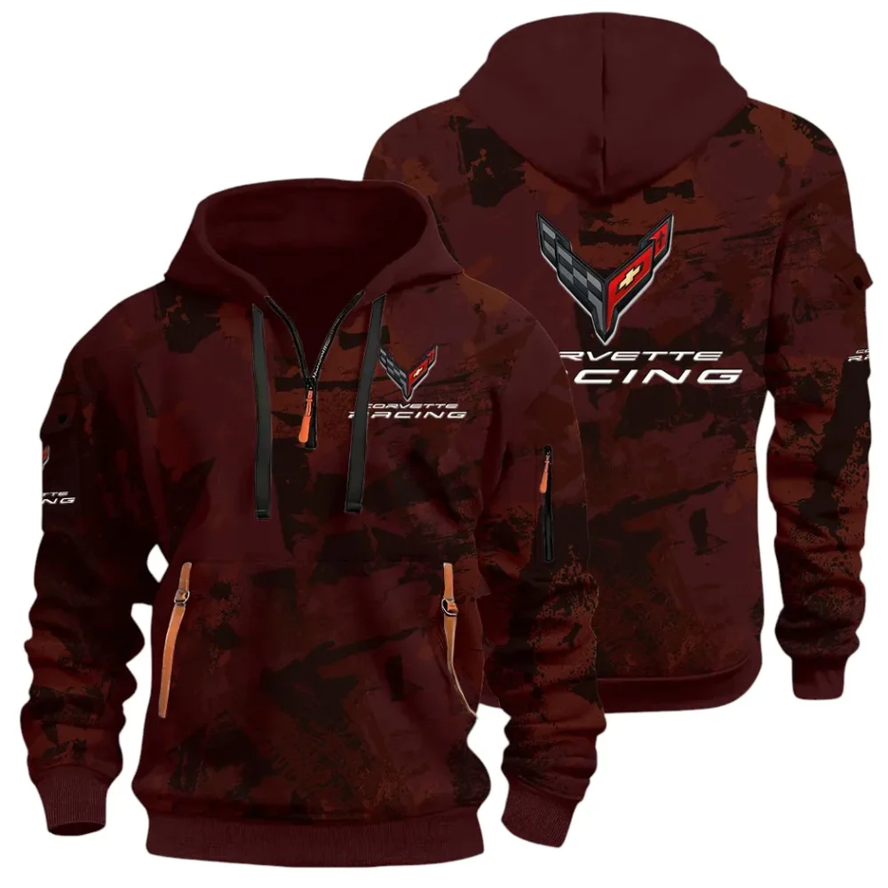 Racing Classic Hoodie Half Zip 3D Print, Street-Ready Casual Hoodie CAR514 - Dark Red