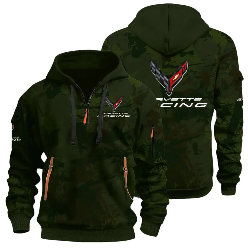 Racing Classic Hoodie Half Zip 3D Print, Street-Ready Casual Hoodie CAR514 - Green