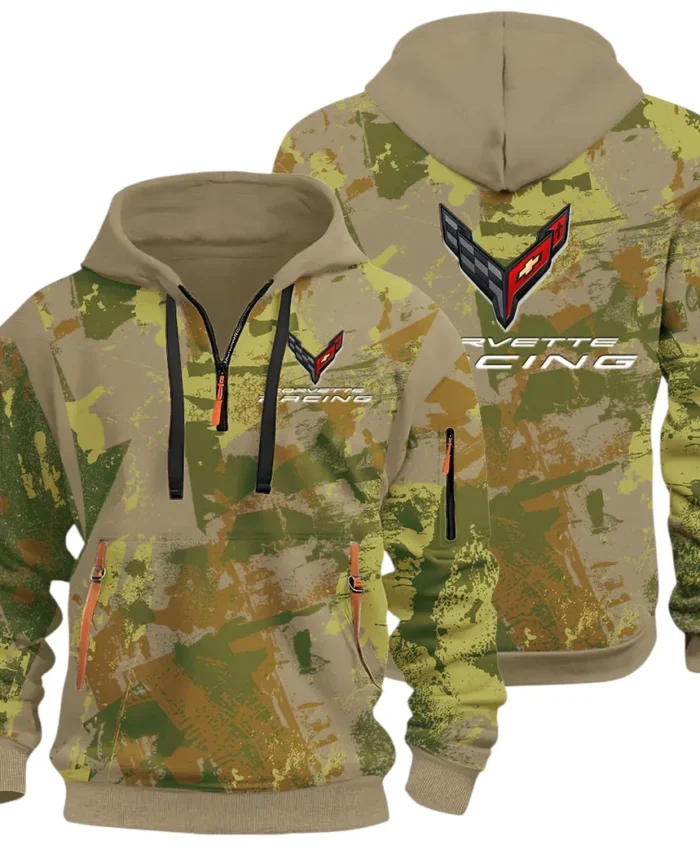 Racing Classic Hoodie Half Zip 3D Print, Street-Ready Casual Hoodie CAR514 - Khaki