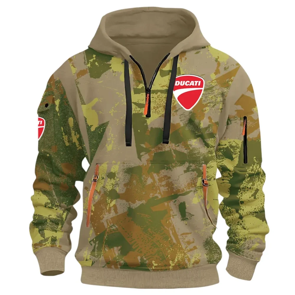 Velocity Beast Hoodie Half Zip 3D Print, Urban Style & Relaxed Fit Hoodie CAR514 - Khaki - Image 2