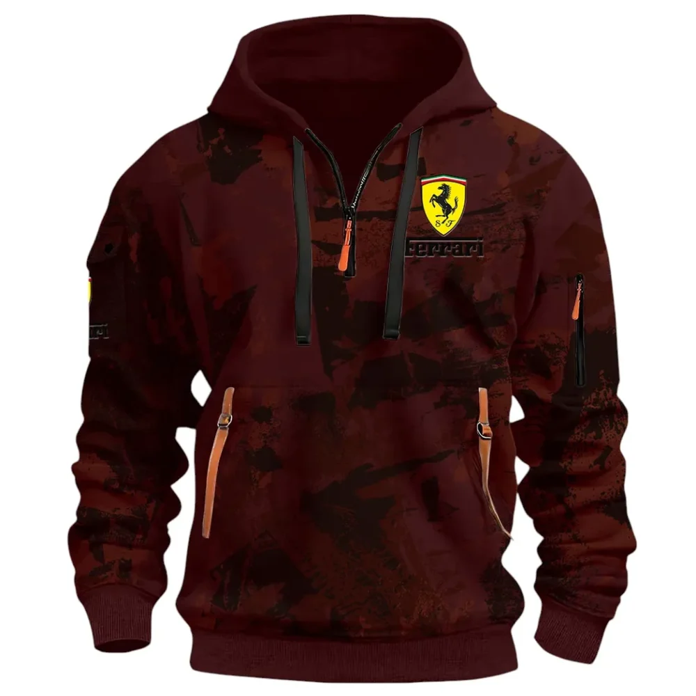 Superfast Road Car Hoodie Half Zip 3D Print, Comfortable Daily Wear CAR514 - Dark Red - Image 2