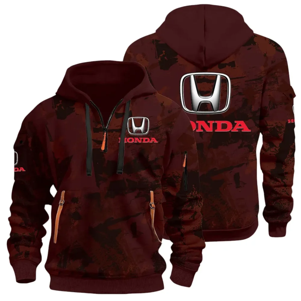 Compact Car Hoodie Half Zip 3D Print, Comfortable Daily Hoodie CAR514 - Dark Red