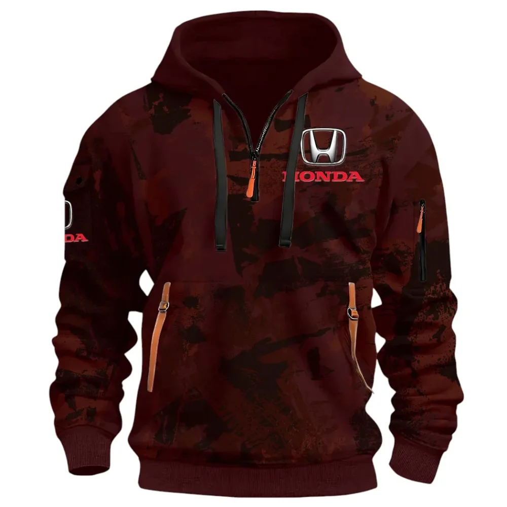 Compact Car Hoodie Half Zip 3D Print, Comfortable Daily Hoodie CAR514 - Dark Red - Image 2