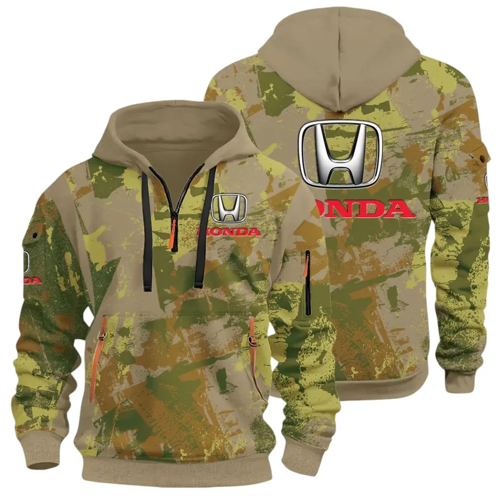 Compact Car Hoodie Half Zip 3D Print, Comfortable Daily Hoodie CAR514 - Khaki