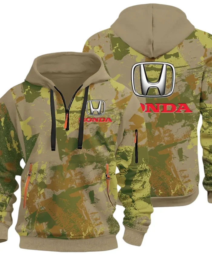 Compact Car Hoodie Half Zip 3D Print, Comfortable Daily Hoodie CAR514 - Khaki