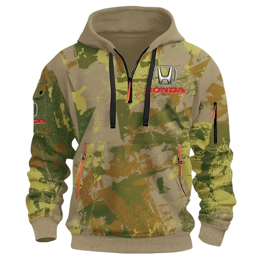 Compact Car Hoodie Half Zip 3D Print, Comfortable Daily Hoodie CAR514 - Khaki - Image 2