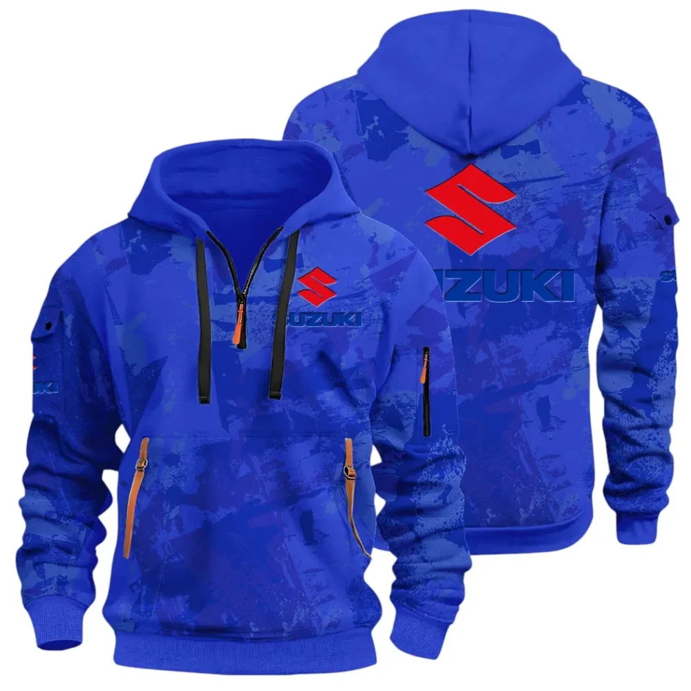 Racing Vibe Hoodie Half Zip 3D Print, Sporty & Street-Ready Hoodie CAR514 - Blue