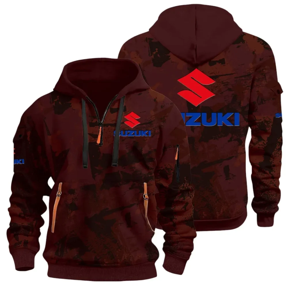 Racing Vibe Hoodie Half Zip 3D Print, Sporty & Street-Ready Hoodie CAR514 - Dark Red