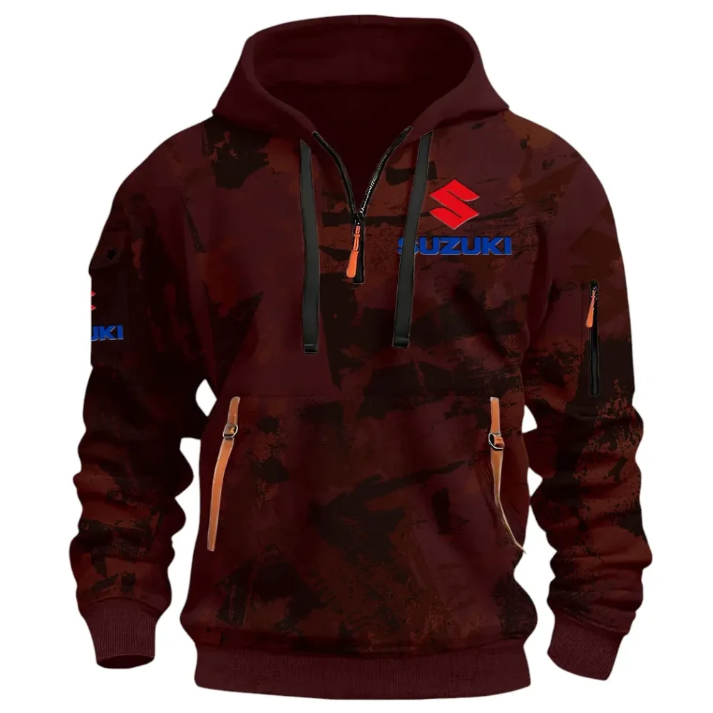 Racing Vibe Hoodie Half Zip 3D Print, Sporty & Street-Ready Hoodie CAR514 - Dark Red - Image 2