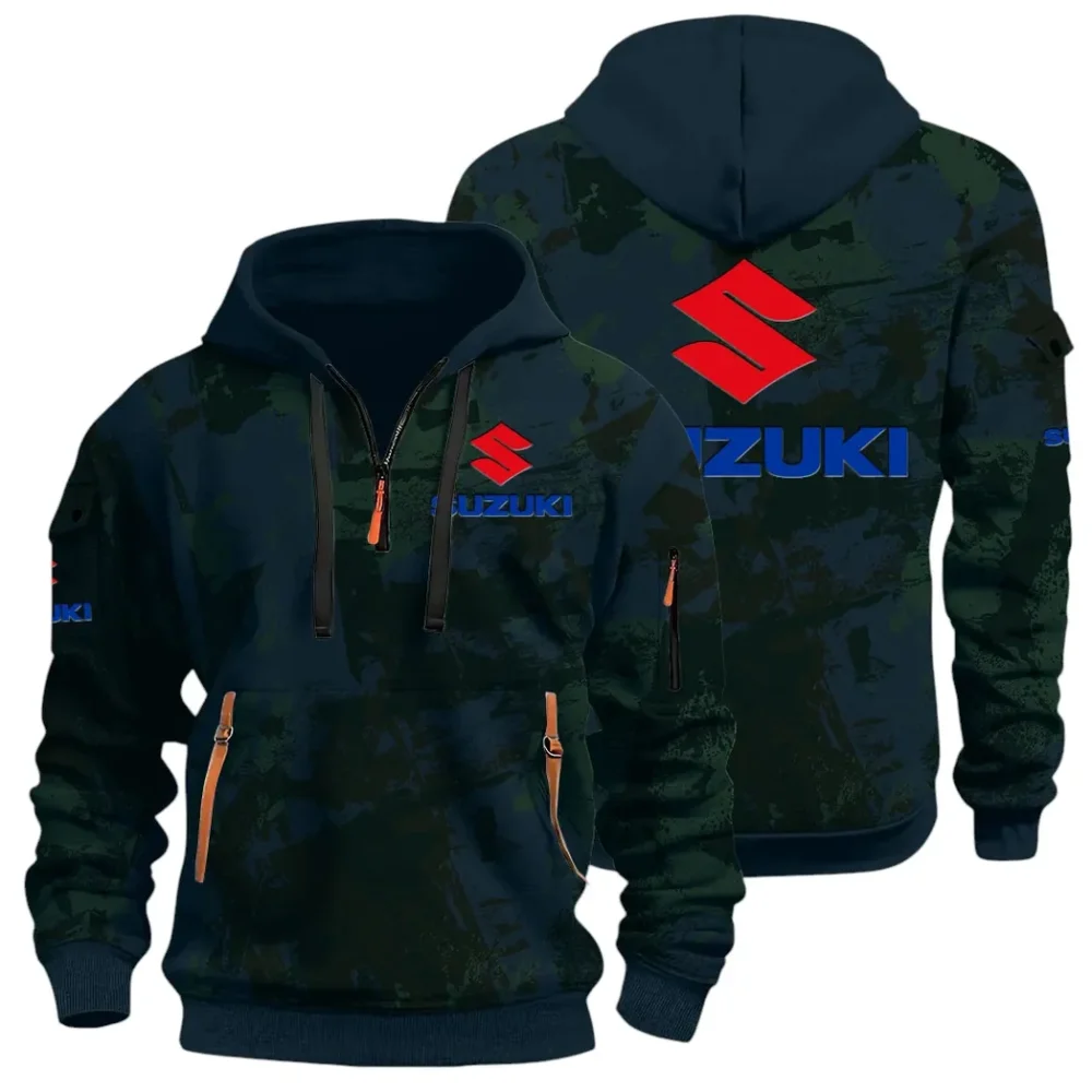 Racing Vibe Hoodie Half Zip 3D Print, Sporty & Street-Ready Hoodie CAR514 - Navy