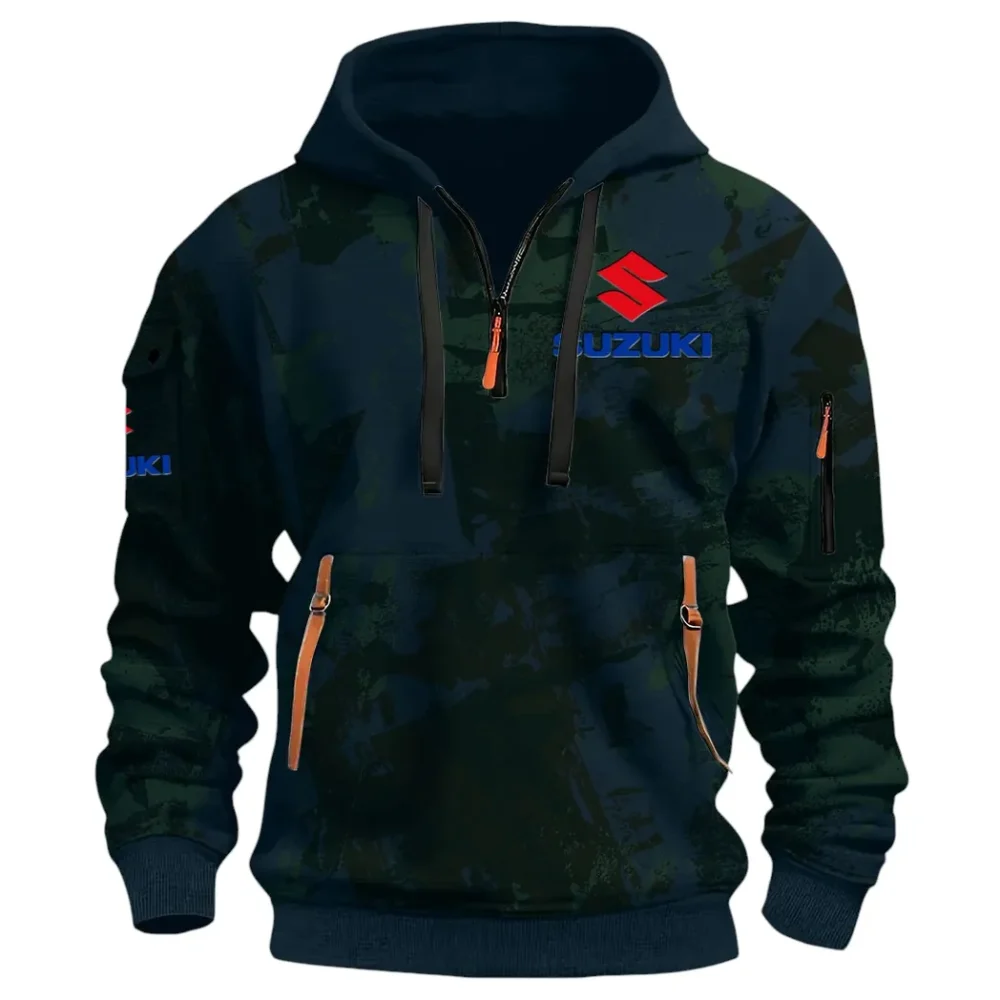 Racing Vibe Hoodie Half Zip 3D Print, Sporty & Street-Ready Hoodie CAR514 - Navy - Image 2