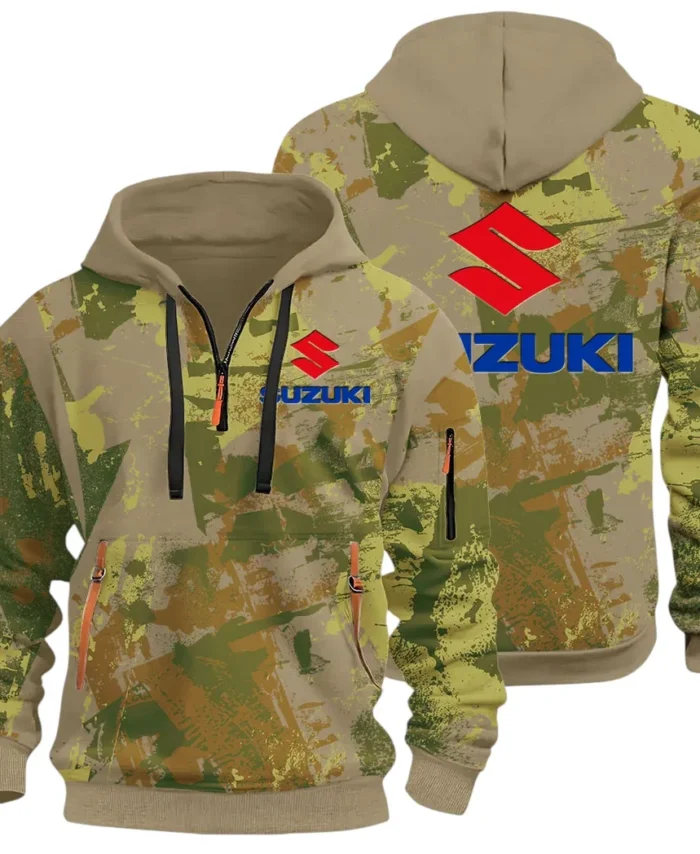 Racing Vibe Hoodie Half Zip 3D Print, Sporty & Street-Ready Hoodie CAR514 - Khaki
