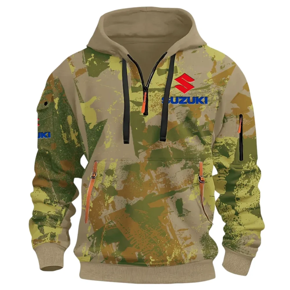 Racing Vibe Hoodie Half Zip 3D Print, Sporty & Street-Ready Hoodie CAR514 - Khaki - Image 2