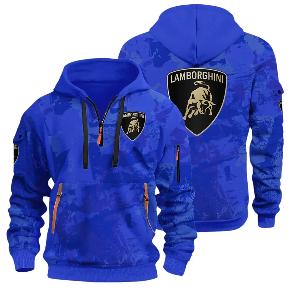 Iconic Supercar Ride Hoodie Half Zip 3D Print, Sporty & Casual Everyday Wear Hoodie CAR514 - Blue