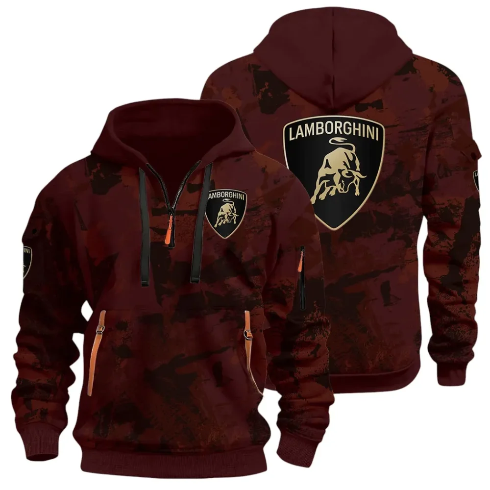 Iconic Supercar Ride Hoodie Half Zip 3D Print, Sporty & Casual Everyday Wear Hoodie CAR514 - Dark Red