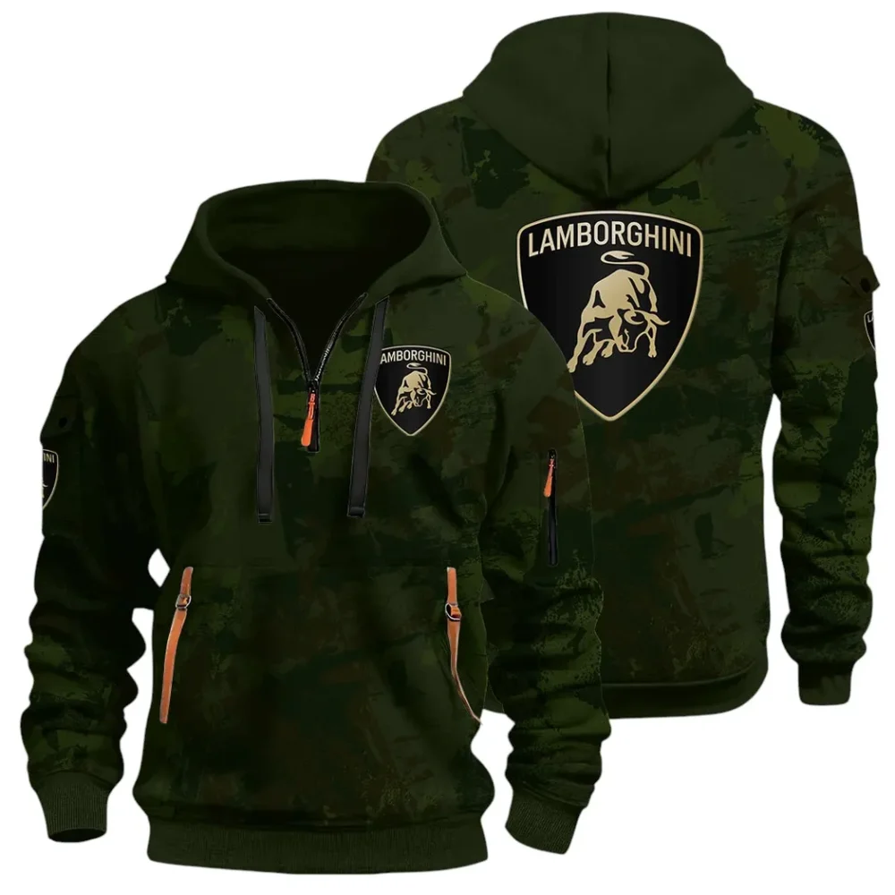 Iconic Supercar Ride Hoodie Half Zip 3D Print, Sporty & Casual Everyday Wear Hoodie CAR514 - Green