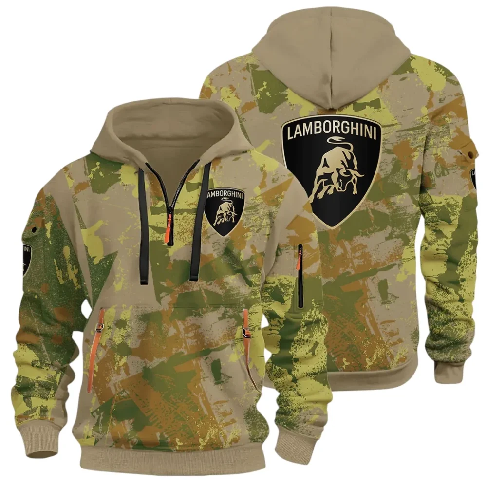 Iconic Supercar Ride Hoodie Half Zip 3D Print, Sporty & Casual Everyday Wear Hoodie CAR514 - Khaki