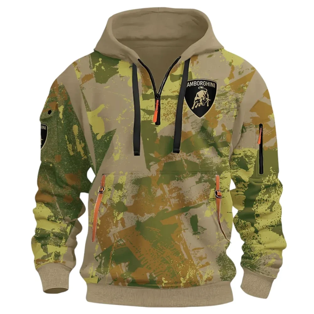 Iconic Supercar Ride Hoodie Half Zip 3D Print, Sporty & Casual Everyday Wear Hoodie CAR514 - Khaki - Image 2