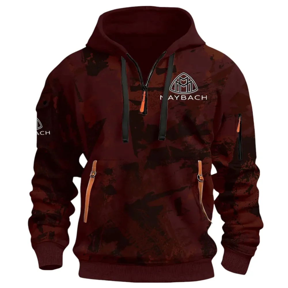Durable Fit Hoodie Half Zip 3D Print, Adventure-Ready Streetwear CAR514 - Dark Red - Image 2
