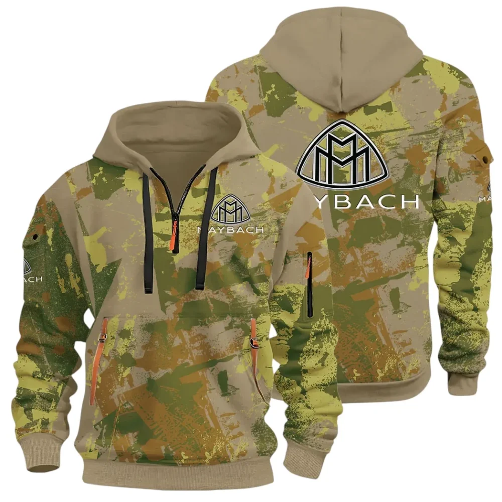 Durable Fit Hoodie Half Zip 3D Print, Adventure-Ready Streetwear CAR514 - Khaki