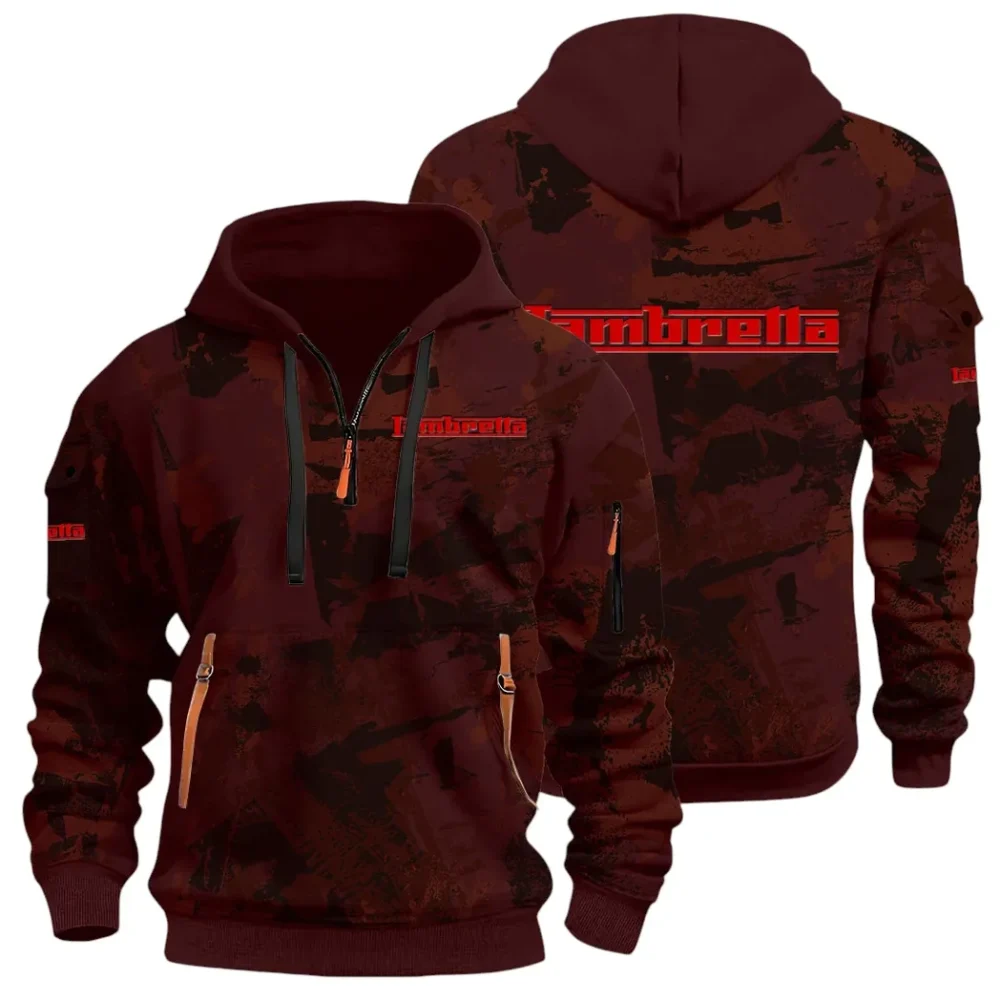 Classic Gear Hoodie Half Zip 3D Print, Rugged Casual Hoodie CAR514 - Dark Red