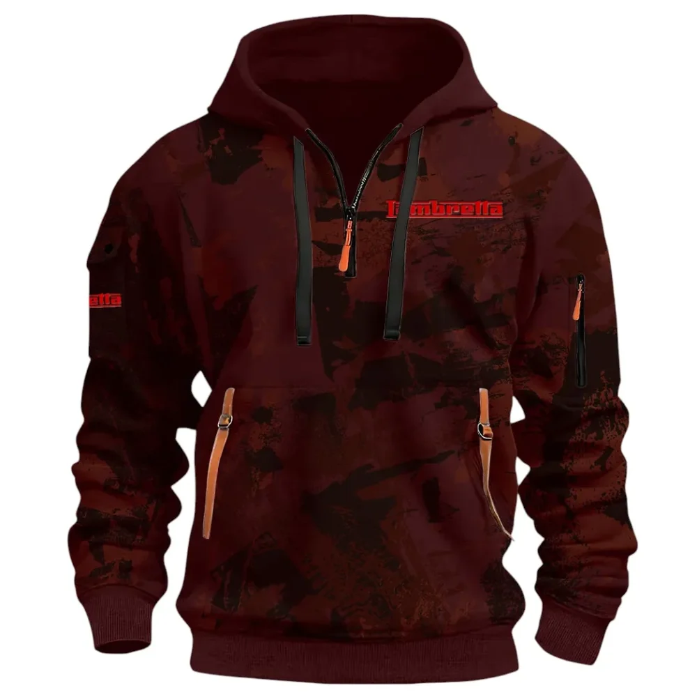 Classic Gear Hoodie Half Zip 3D Print, Rugged Casual Hoodie CAR514 - Dark Red - Image 2
