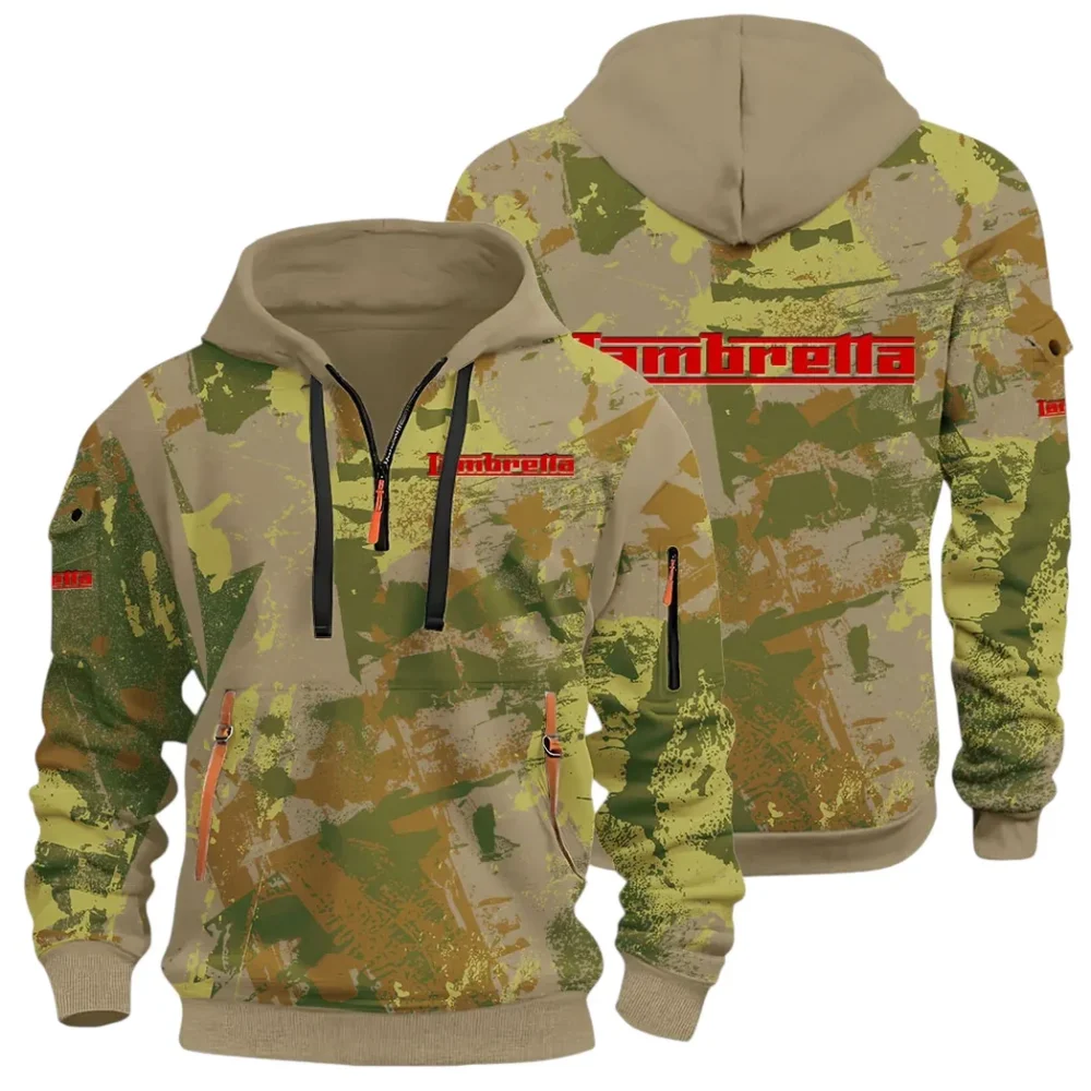 Classic Gear Hoodie Half Zip 3D Print, Rugged Casual Hoodie CAR514 - Khaki