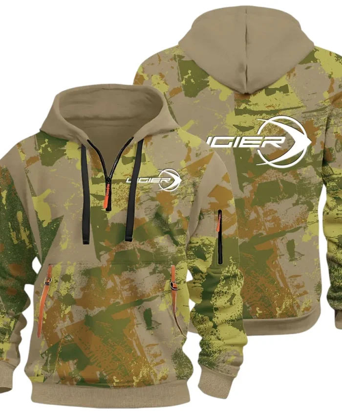 Racing Vibe Hoodie Half Zip 3D Print, Streetwear Casual Look Outfit CAR514 - Khaki