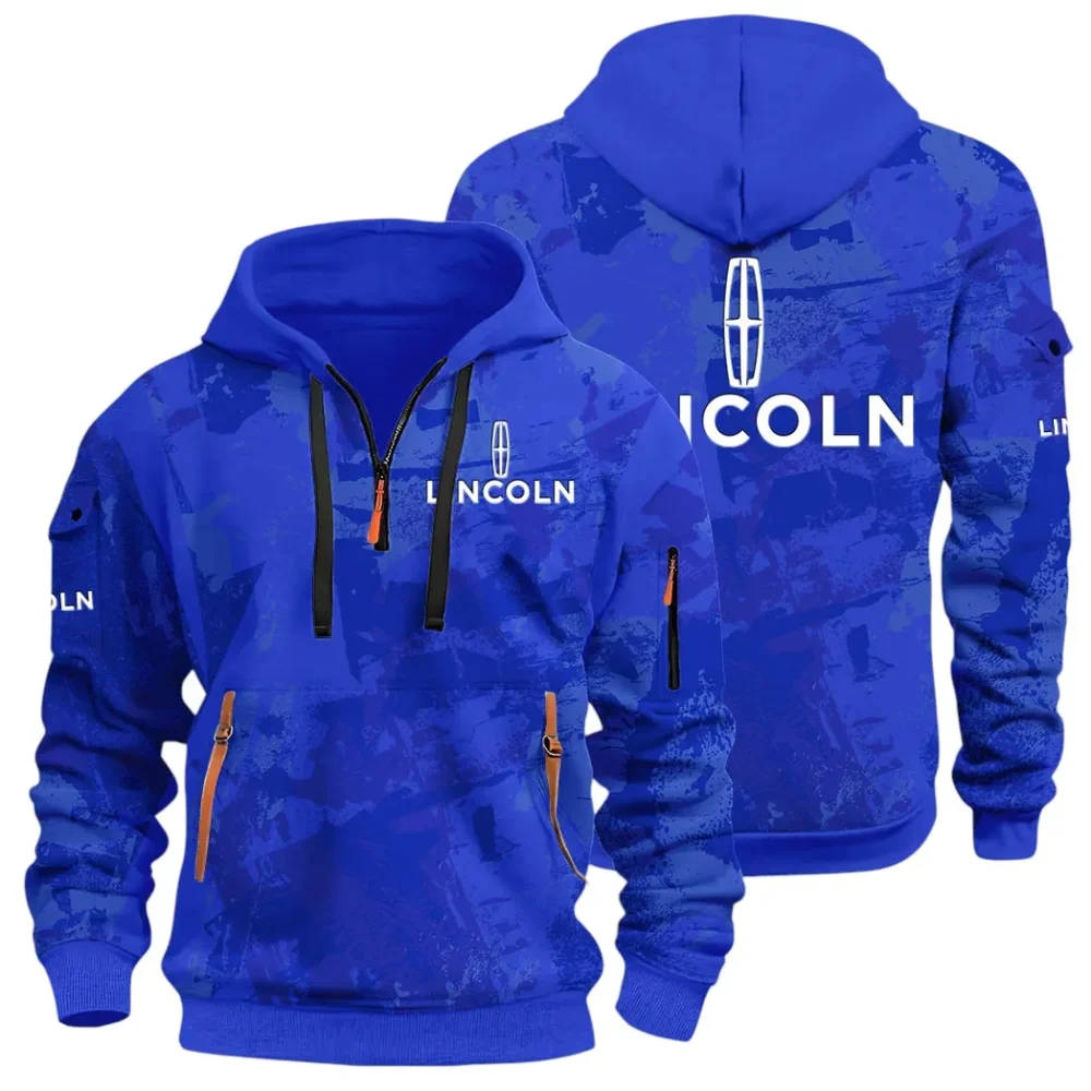 Stylish Crossover Hoodie Half Zip 3D Print, Urban Casual Comfort Hoodie CAR514 - Blue