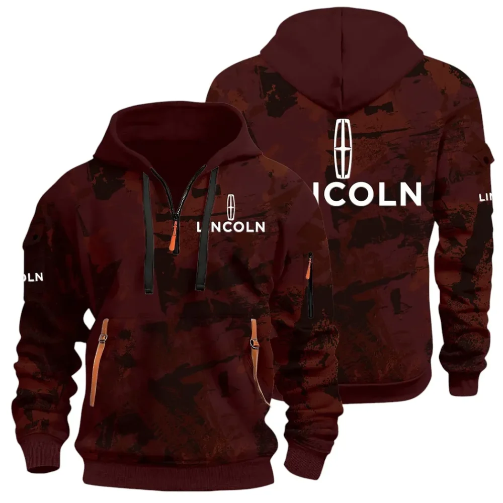 Stylish Crossover Hoodie Half Zip 3D Print, Urban Casual Comfort Hoodie CAR514 - Dark Red