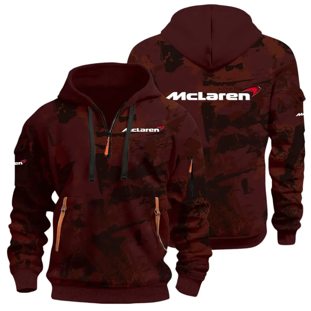 Racing Icon Hoodie Half Zip 3D Print, Rugged Casual Hoodie CAR514 - Dark Red