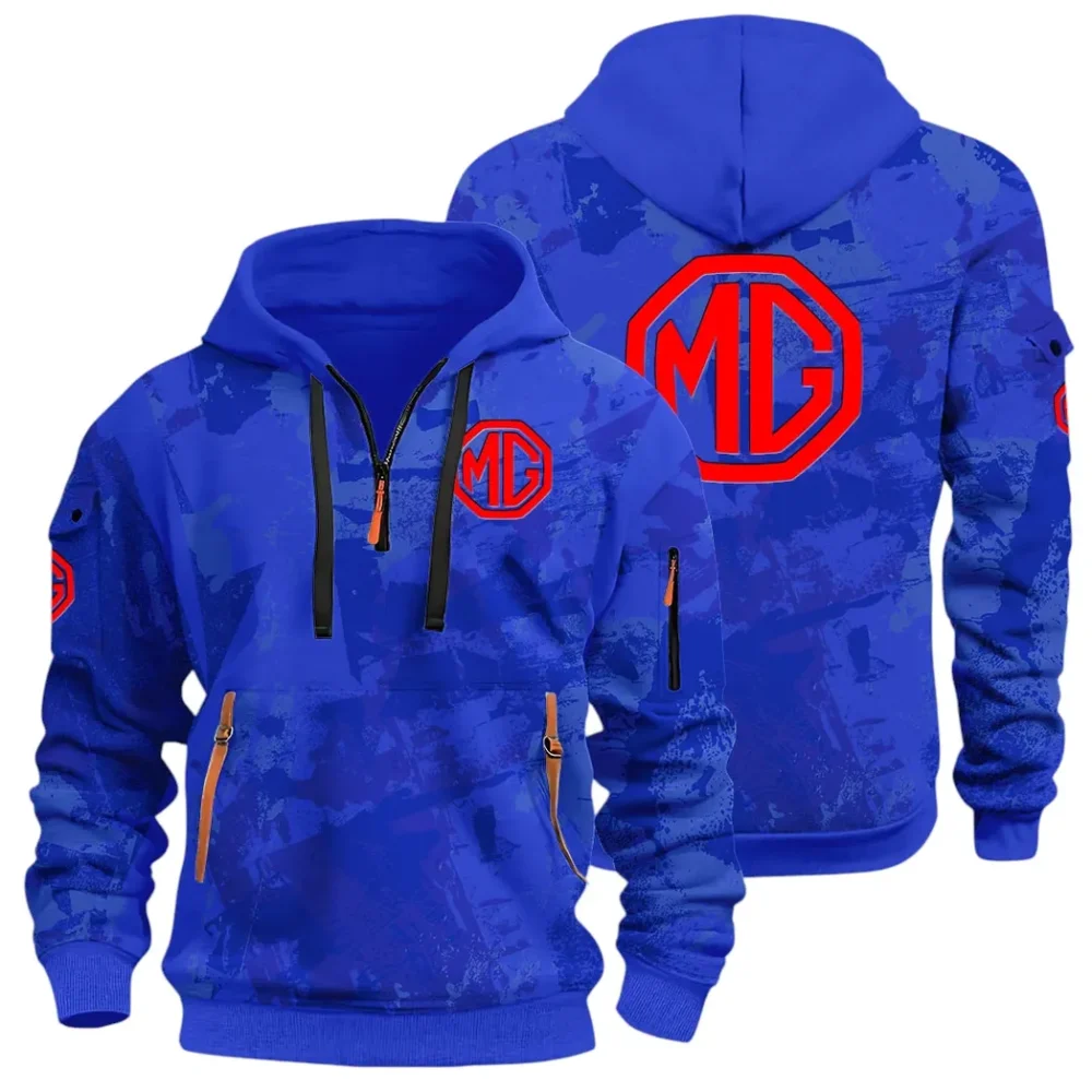 Iconic British Ride Hoodie Half Zip 3D Print, Sporty Urban Comfort Hoodie CAR514 - Blue