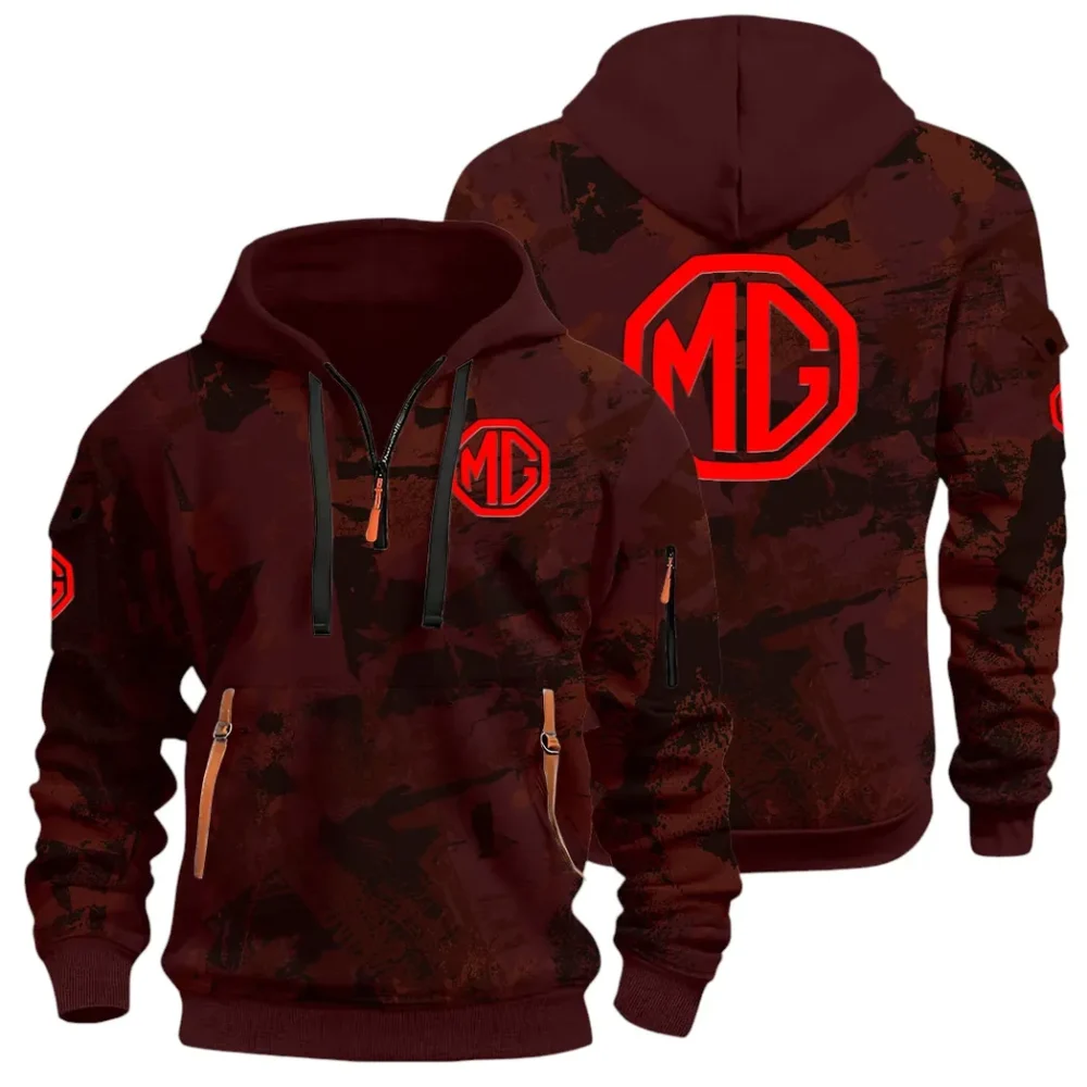 Iconic British Ride Hoodie Half Zip 3D Print, Sporty Urban Comfort Hoodie CAR514 - Dark Red