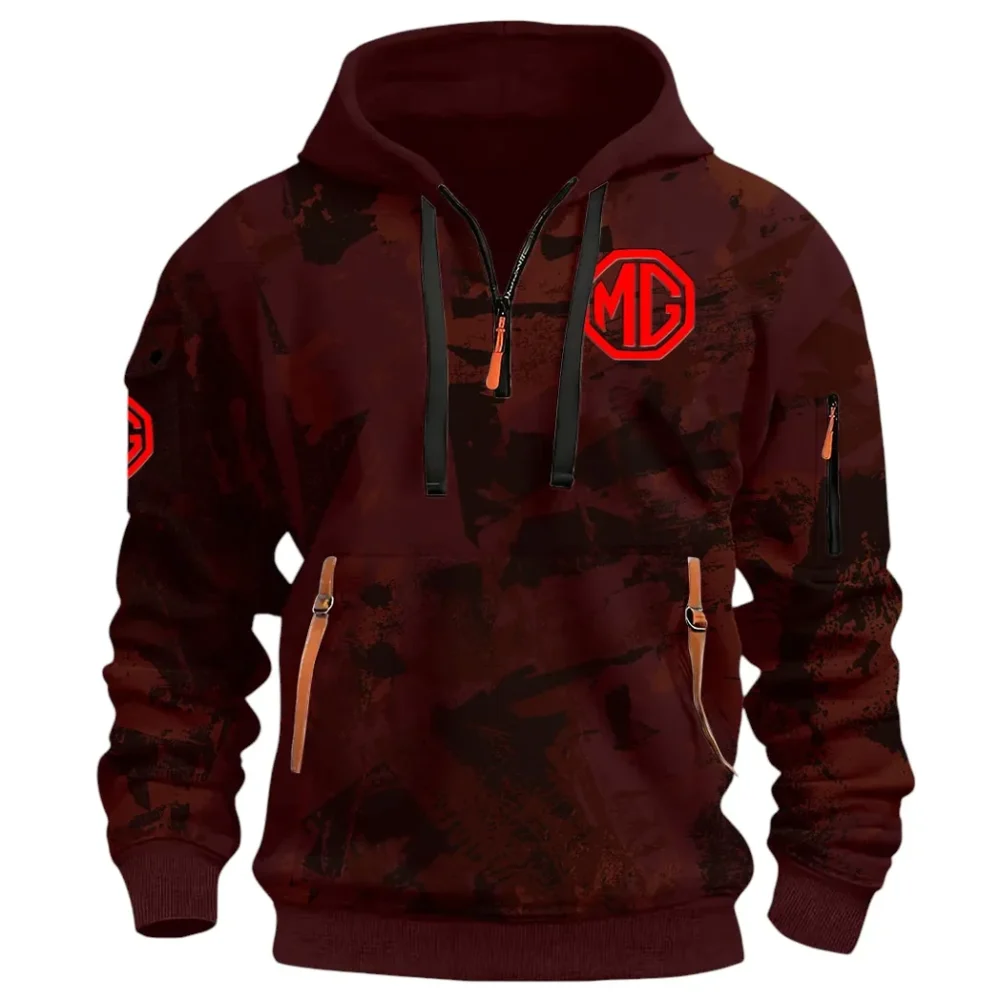 Iconic British Ride Hoodie Half Zip 3D Print, Sporty Urban Comfort Hoodie CAR514 - Dark Red - Image 2
