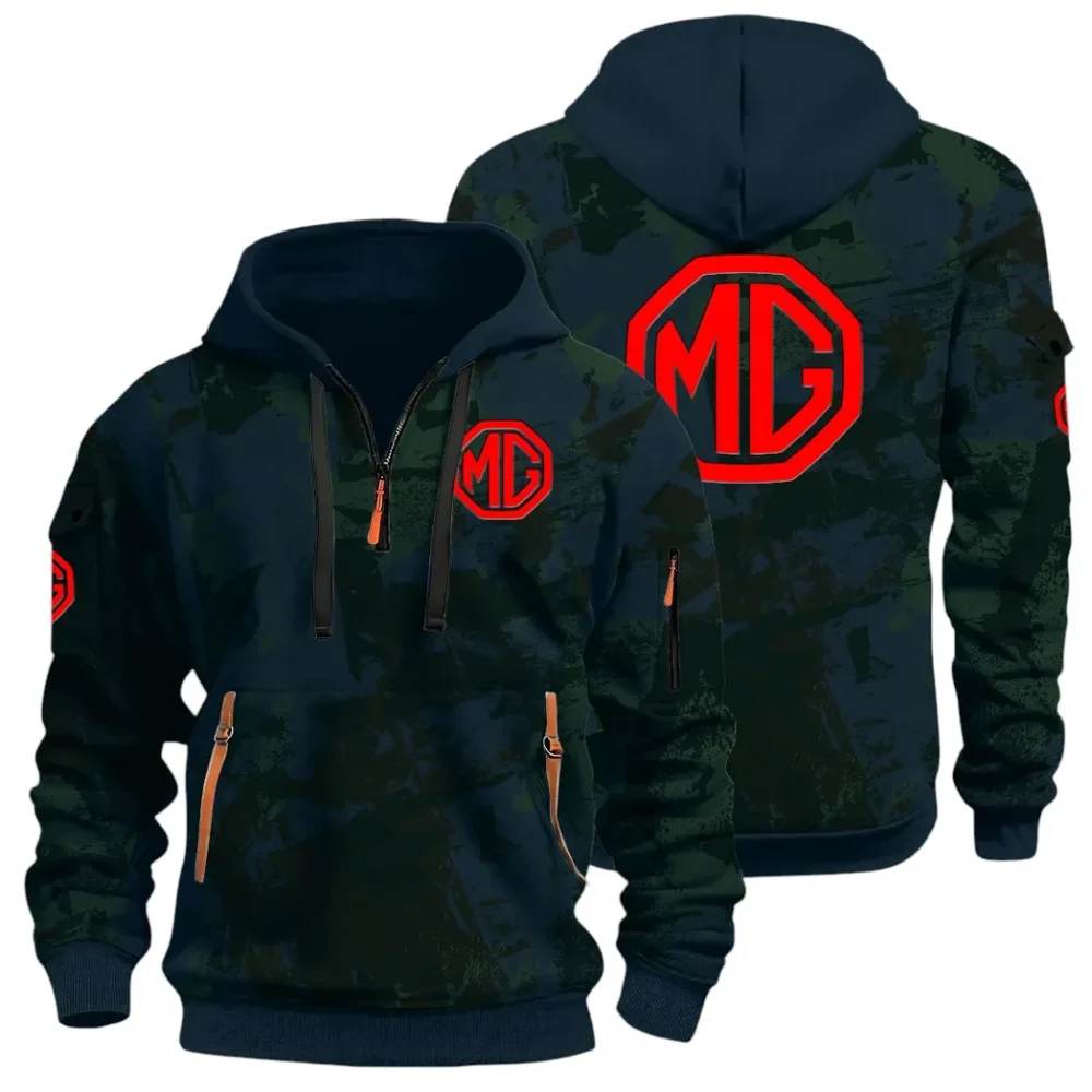 Iconic British Ride Hoodie Half Zip 3D Print, Sporty Urban Comfort Hoodie CAR514 - Navy